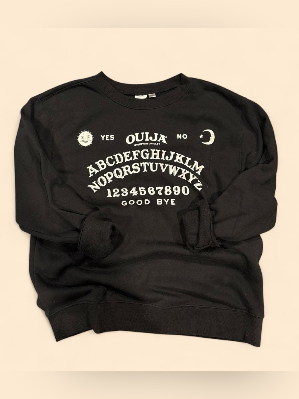 Black Crewneck Sweatshirt with White Ouija Graphic